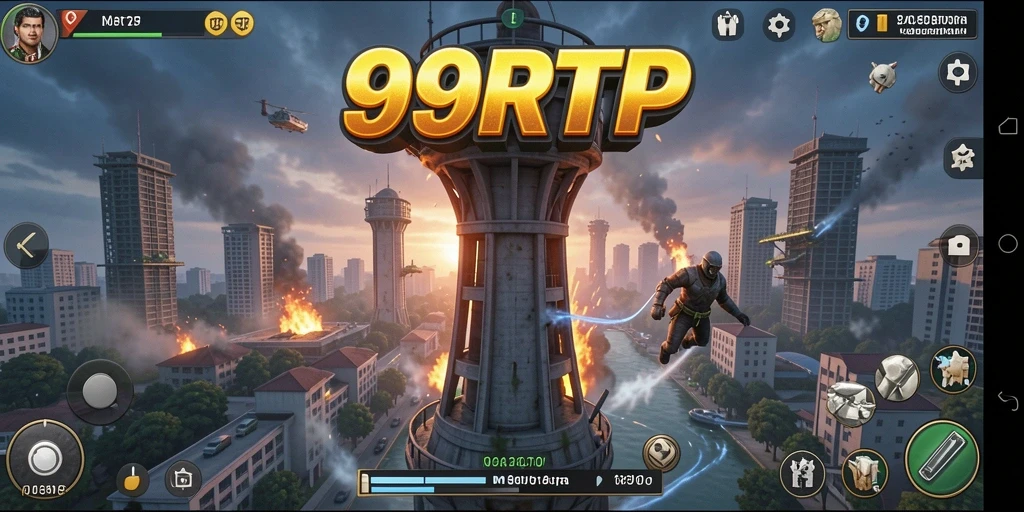 Gameplay menarik dari 99RTP dengan menara dan gelombang musuh.