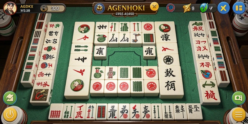 Screenshot AGENHOKI menunjukkan gameplay Mahjong yang seru dan menarik.