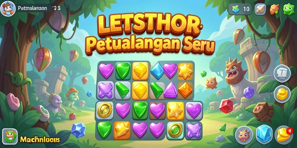 Screenshot gameplay LETSTHOR yang menunjukkan aksi seru permainan Match-3.