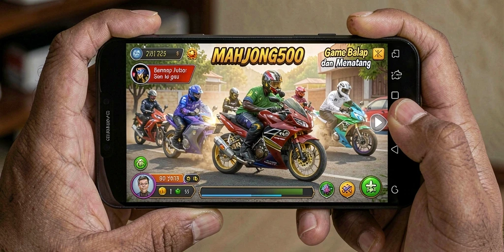 Screenshot menarik dari gameplay balap motor MAHJONG500.