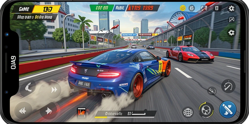 Screenshot seru dari gameplay balap mobil di OJA89.