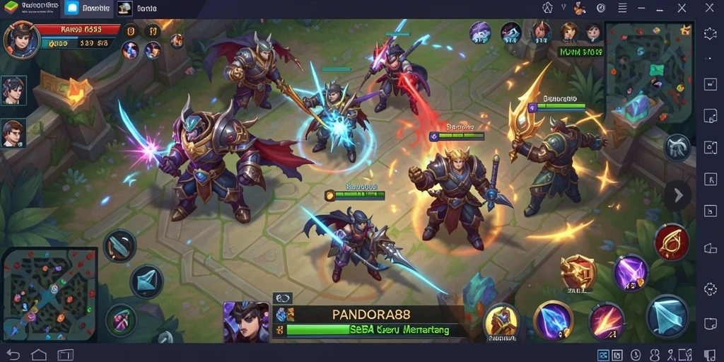 Screenshot gameplay PANDORA88 menampilkan pertarungan seru antar tim.