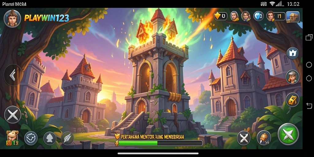 Gameplay menara pertahanan yang penuh aksi dan strategi.