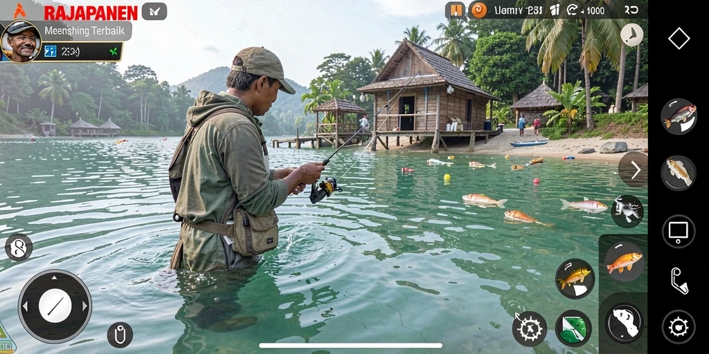 Screenshot gameplay RAJAPANEN dengan suasana memancing yang menakjubkan.