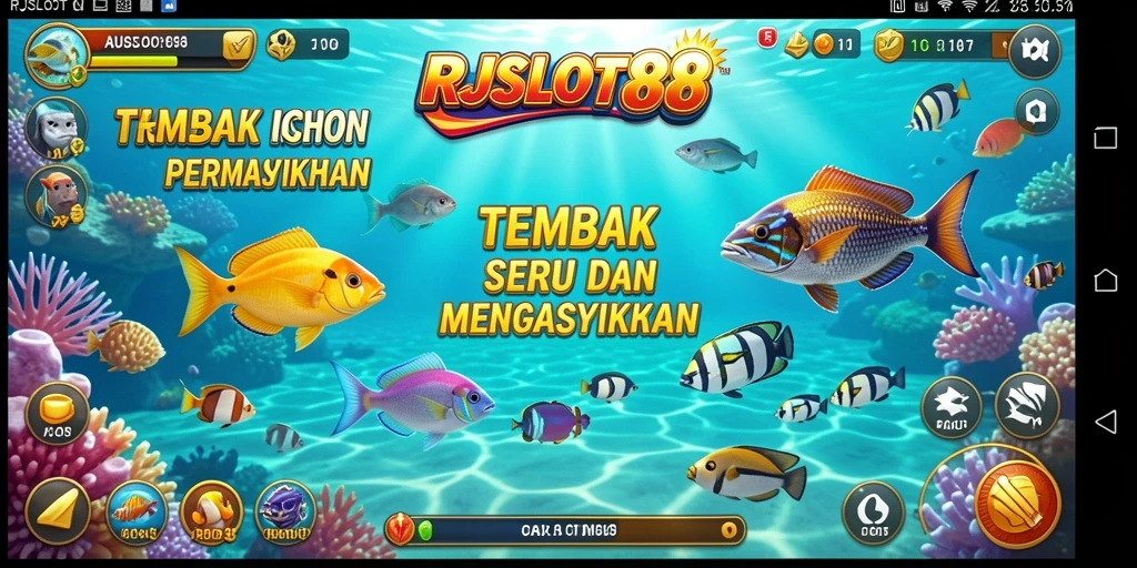 Screenshot RJSLOT88 menampilkan aksi seru dalam permainan Tembak Ikan.