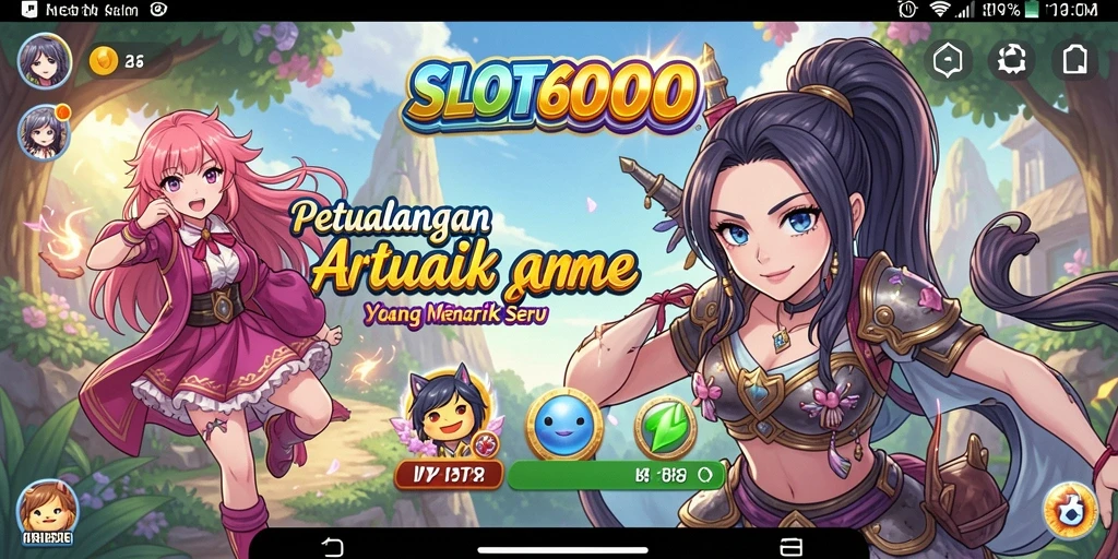 Tangkapan layar gameplay SLOT6000 dengan karakter anime menarik.