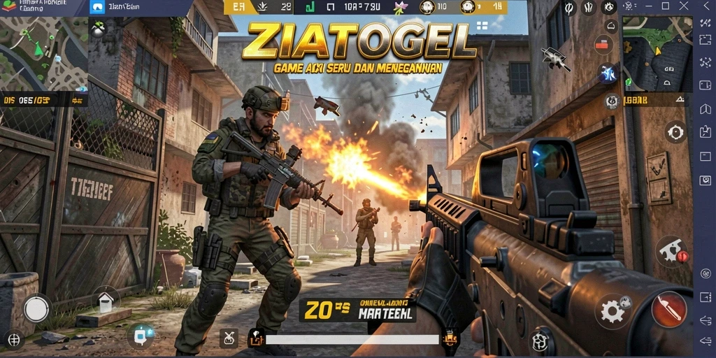 Tampilan gameplay ZIATOGEL dengan aksi tembak-menembak yang mendebarkan.