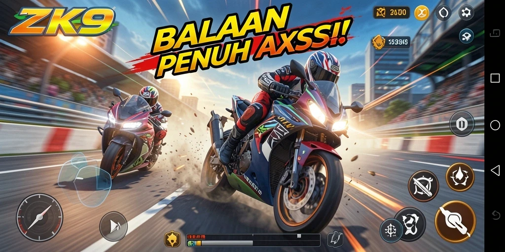 Screenshot ZK9 menunjukkan serunya balapan motor yang mendebarkan.